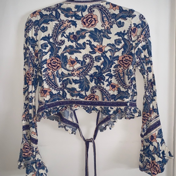 Spell Etienne blue floral wrap top - Picture 5 of 7